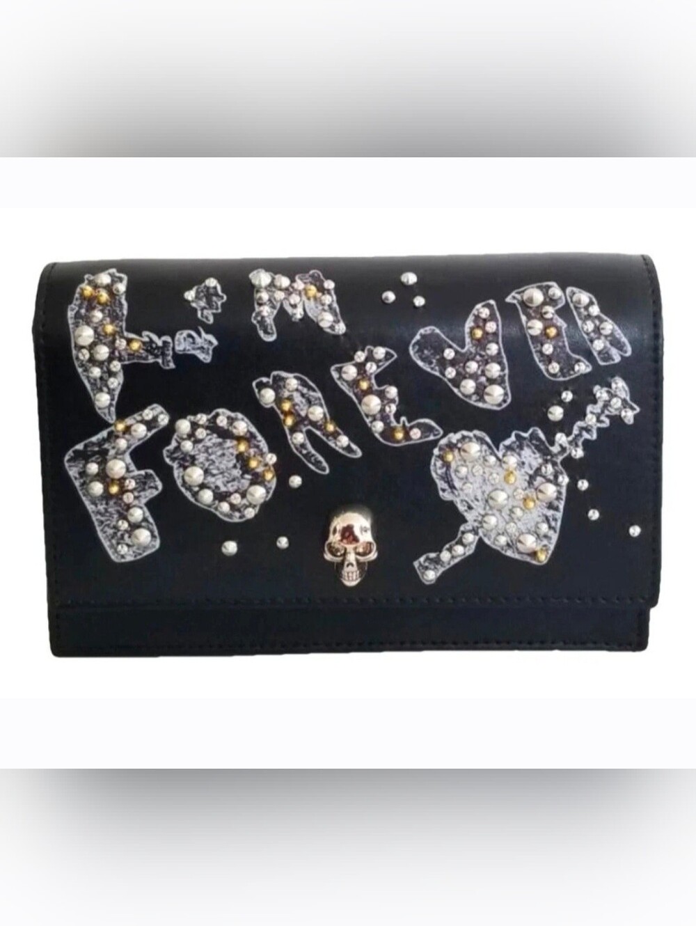 ALEXANDER MCQUEEN Black "Forever" Embellished Skull Bag - Picture 2 of 7